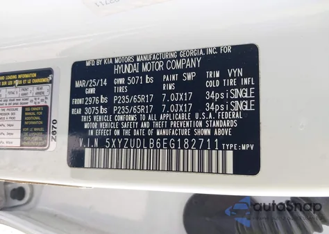 2014 Hyundai Santa Fe Sport 2.4L from USA, damaged, VIN 5XYZUDLB6EG182711